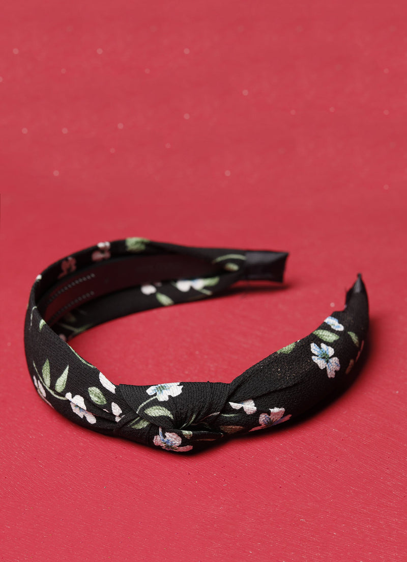 Black Floral Knotted Headband