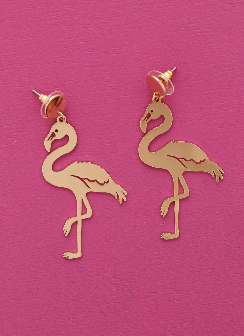 Golden Flamingo Statement Earrings